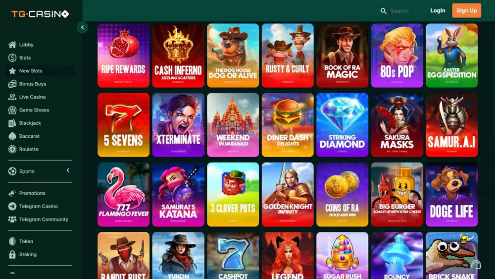 TG.Casino homepage featuring sportsbook and casino games for casinos players